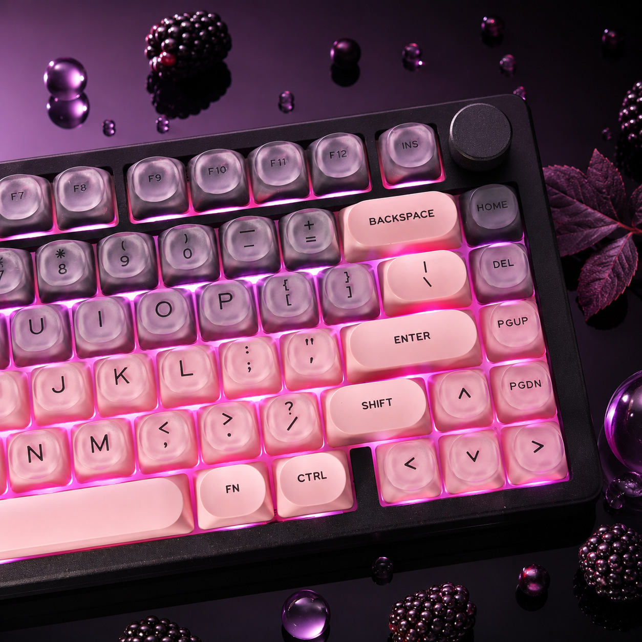 Keyboard Gaming Black - Black Pink Gradient Crystal Keycaps Set